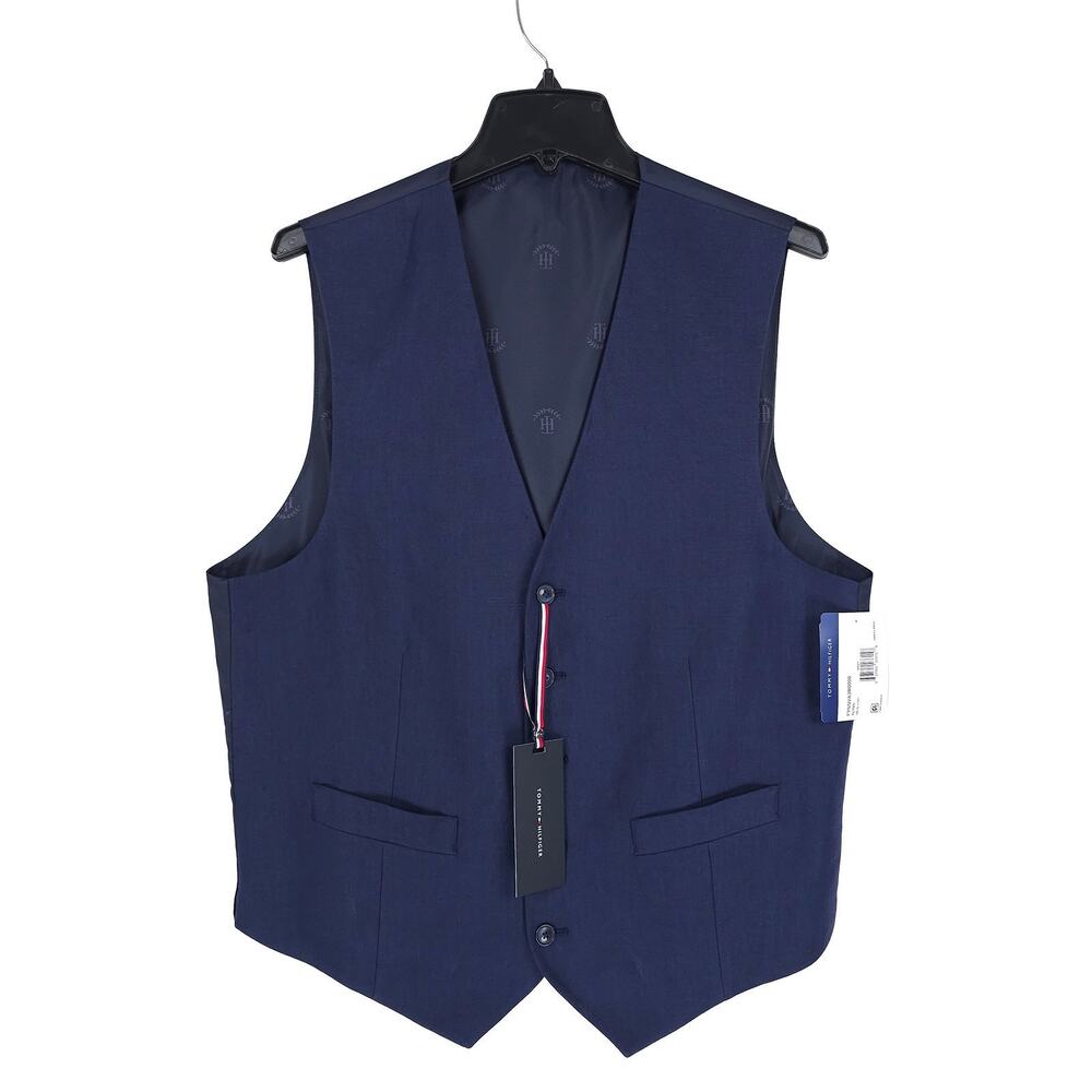 Tommy Hilfiger Mens Modern Fit Linen Suit Vest Sz Medium Navy Blue Solid NWT
